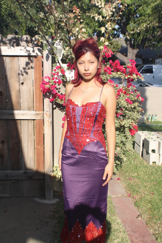 Purple and Red Midi Dress